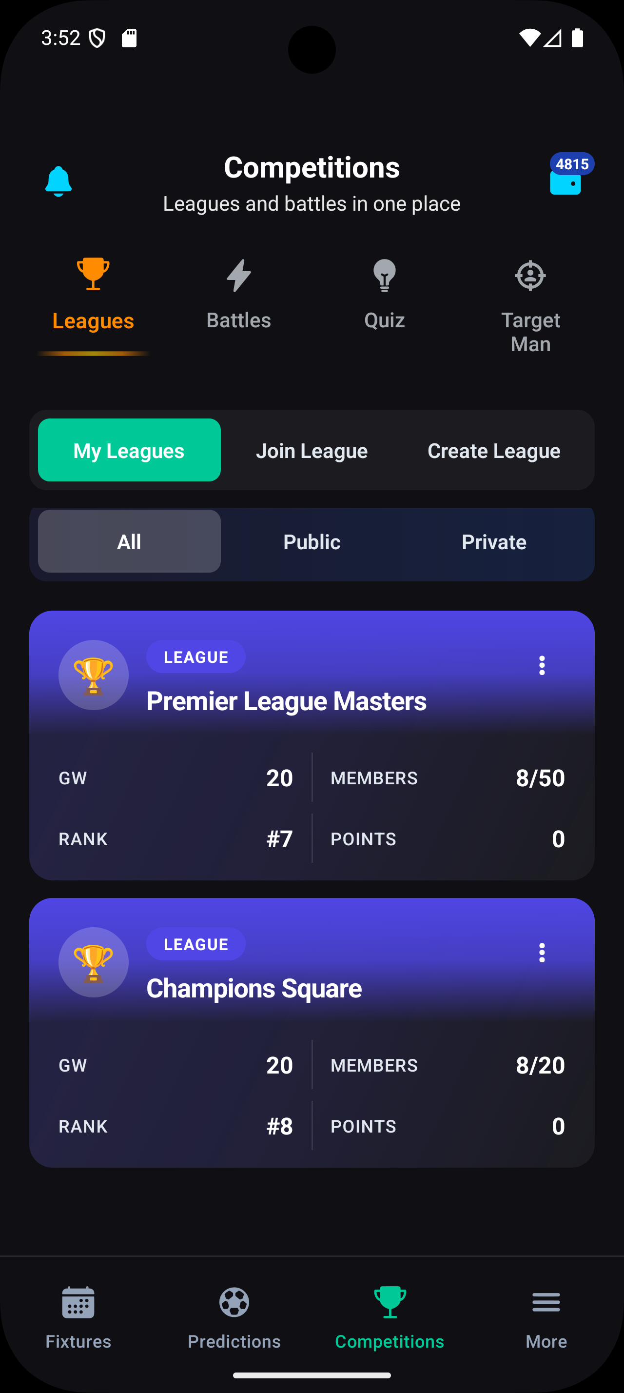 Battles & Leagues Interface